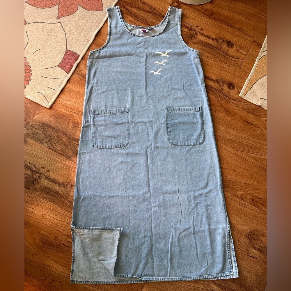 Vintage Light Blue Denim Color Tank Midi Seagull Tank Dress w/ Pockets. Medium - Picture 1 of 8